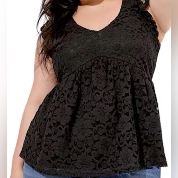 torrid Tops - TORRID Stretch Lace V-Neck Pull Over Ruffle BabyDoll Size 3X NWT